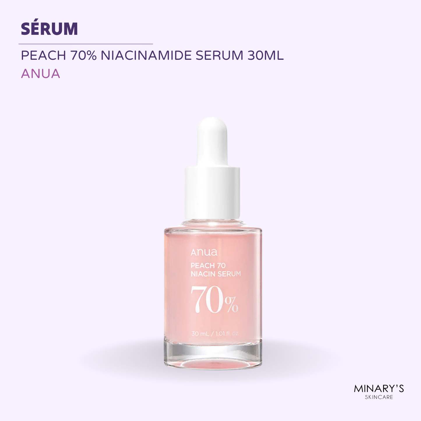 Anua – Sérum Éclat & Réparation Pêche 70% + Niacinamide 5% – 30ml