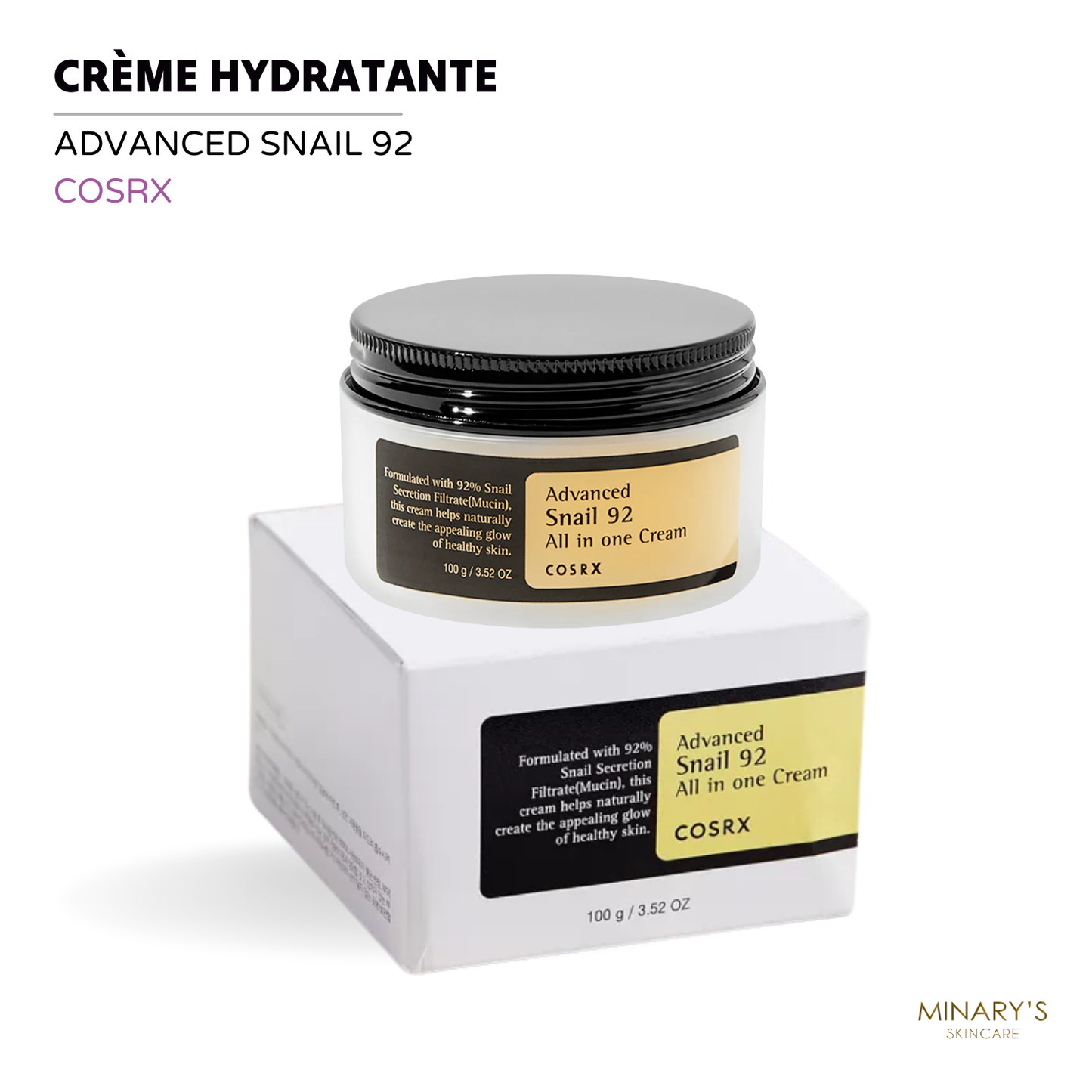 COSRX - Advanced Snail 92 : Hydratation Intense, Réparation, Anti-Âge - 100g