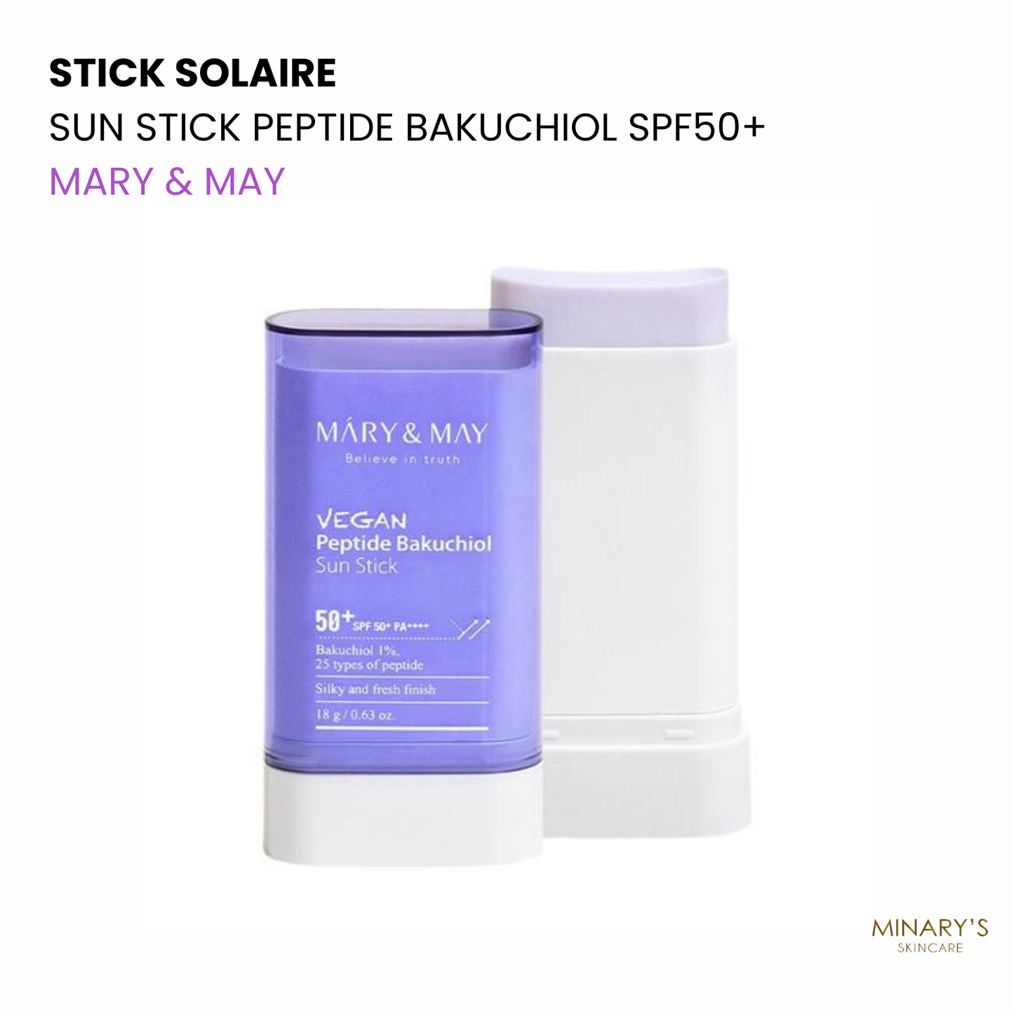 Mary & May Sun Stick Peptide Bakuchiol SPF 50+ / Protection Anti-âge - 18g