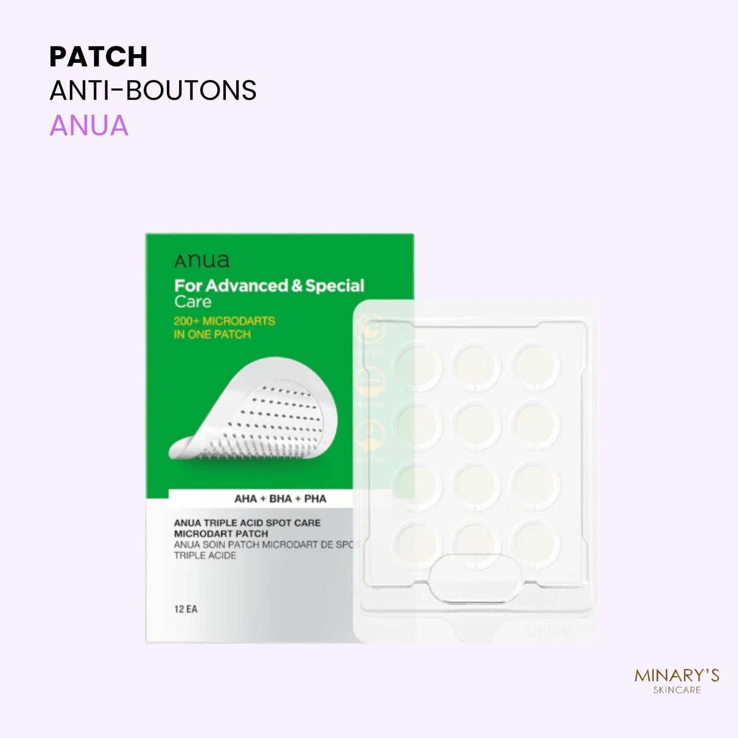 ANUA Patch Microdart Anti-Boutons Triple Acide (AHA+BHA+PHA) – 12 patchs