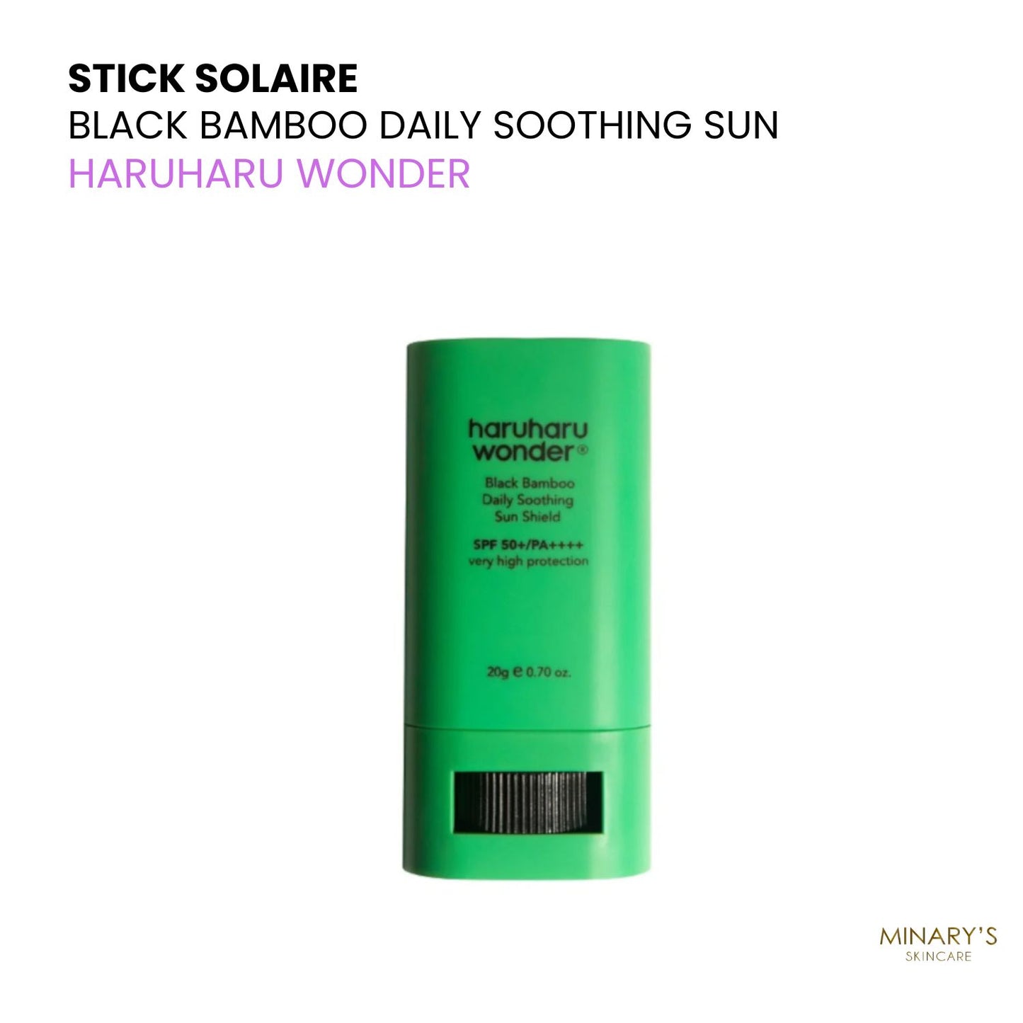 Haruharu Wonder – Black Bamboo Daily Soothing Sun Shield SPF50+ PA++++ | Stick Solaire  au Bambou Noir - 20g
