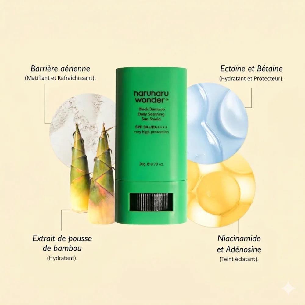 Haruharu Wonder – Black Bamboo Daily Soothing Sun Shield SPF50+ PA++++ | Stick Solaire  au Bambou Noir - 20g