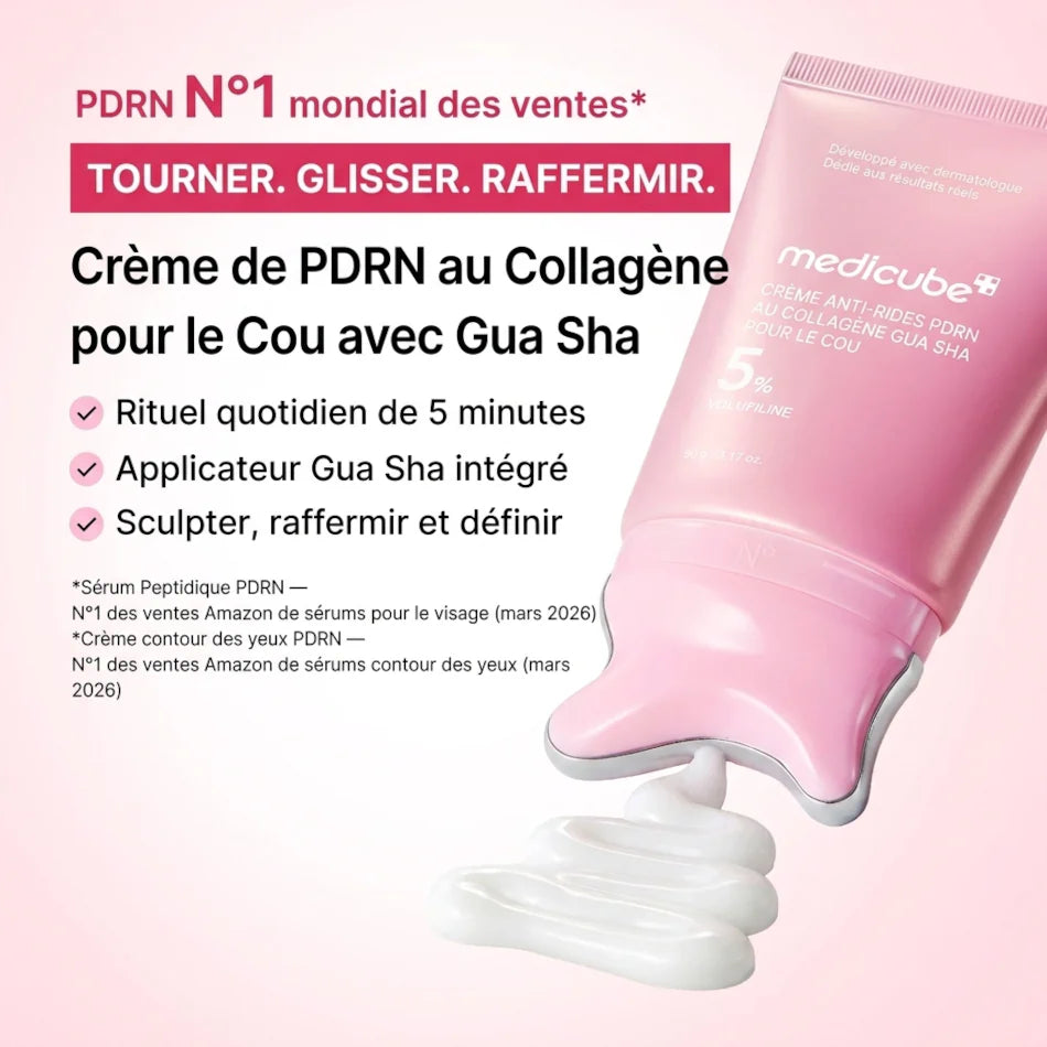 Medicube PDRN Collagen Gua Sha Neck Cream – Crème Cou & Décolleté au PDRN et Volufiline 5% | Gua Sha Intégré - 90g