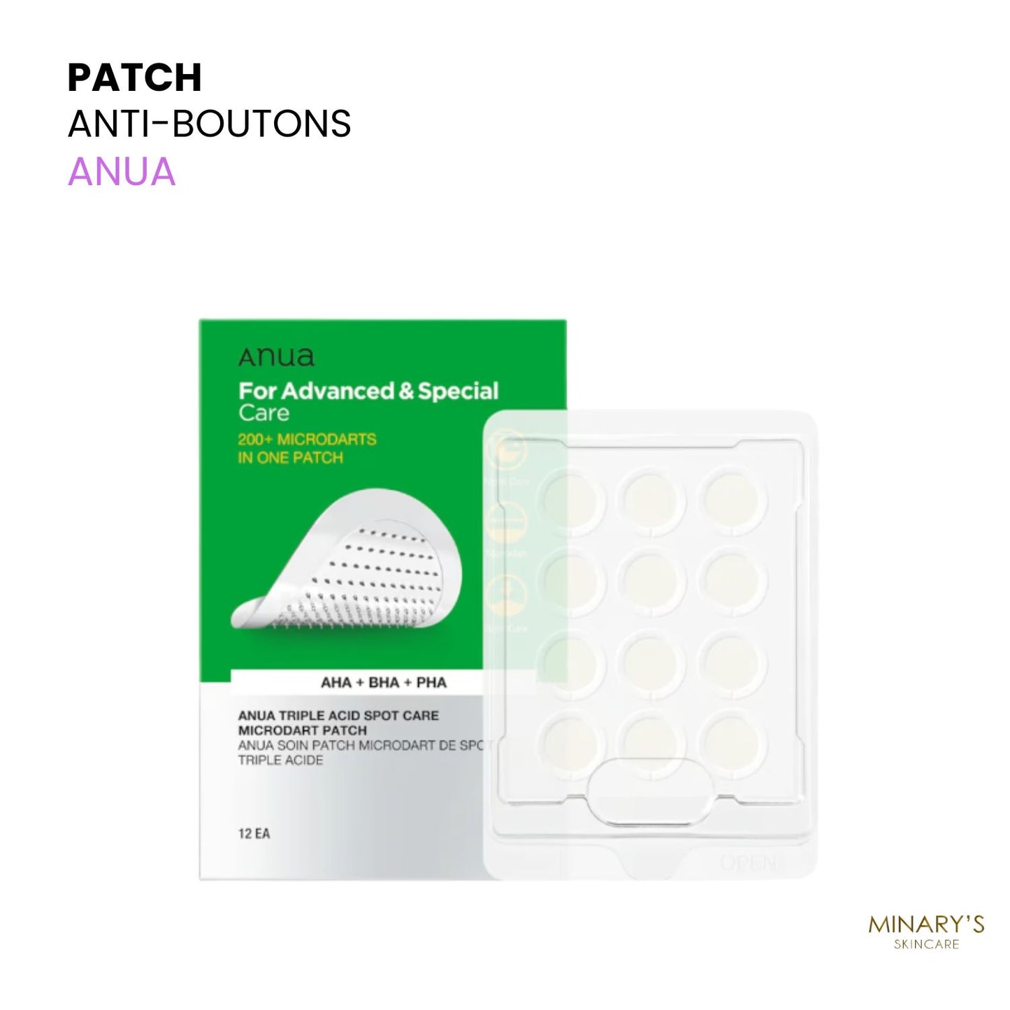 ANUA Patch Microdart Anti-Boutons Triple Acide (AHA+BHA+PHA) – 12 patchs
