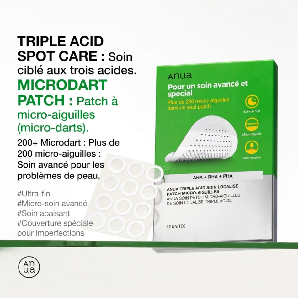 ANUA Patch Microdart Anti-Boutons Triple Acide (AHA+BHA+PHA) – 12 patchs